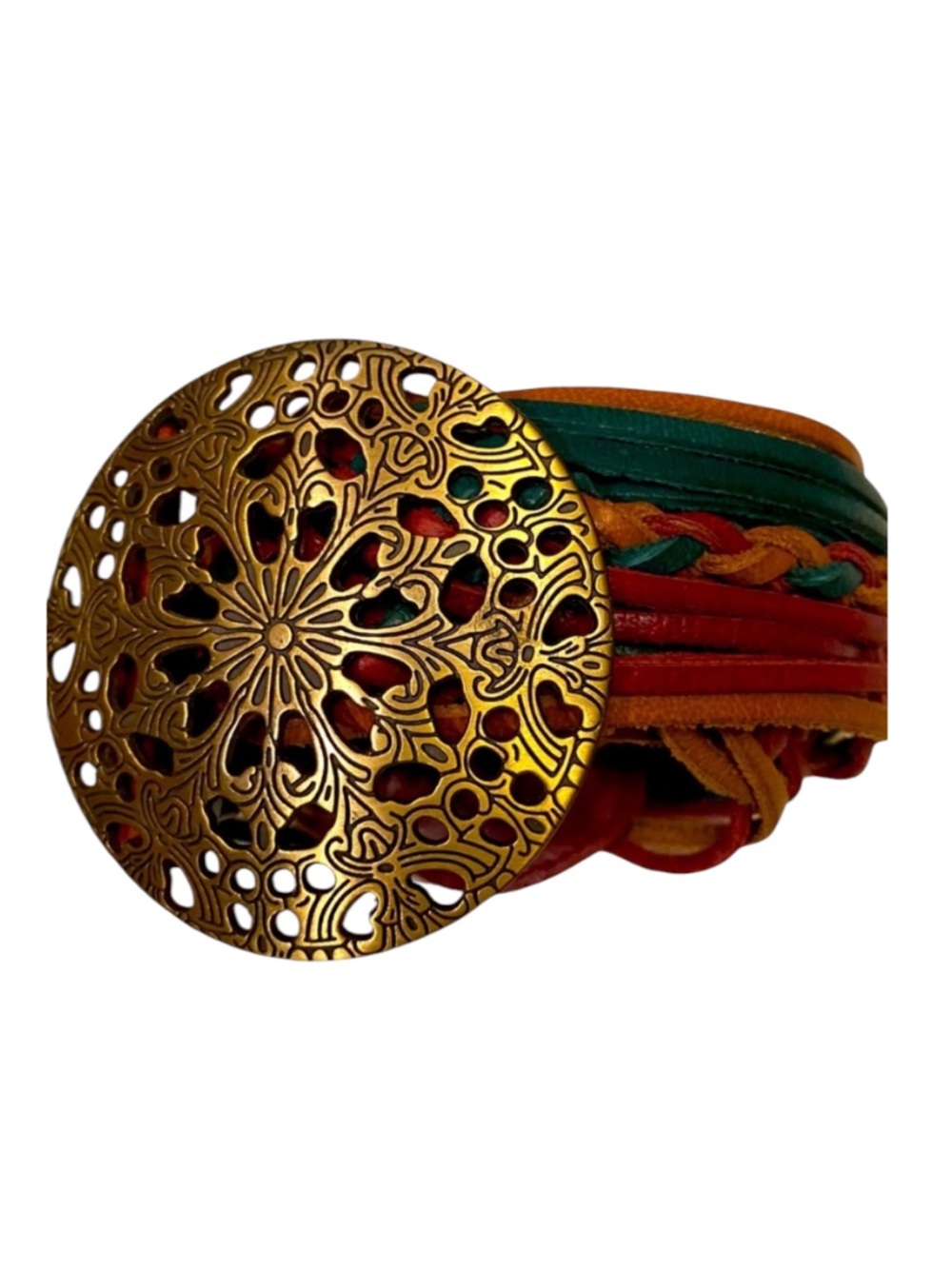 HOLLISTER VTG Braided Multi Color Leather Ornate Metal Belt Buckle Boho Belt ⭐️